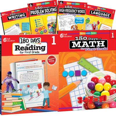 180 Days Reading, High-Frequency Words, Math, Problem Solving, Writing, & Language Grade 1: 6-Book Set - Multiple Authors