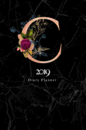 2019 Diary Planner: Abstract Rose Gold & Flowers January to December 2019 Diary Planner with D Monogram on Luxury Black Marble.