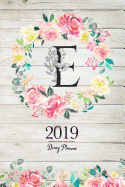 2019 Diary Planner: Cute Watercolor Flowers January to December 2019 Diary Planner with N Monogram on Light Wood Background.