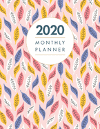 2020 Monthly Planner: 12 Month Book with Grid Overview, Organizer Calendar January - December 2020 Pink Pattern Design