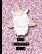 365 Planner 2019: Large Pink Cute Winged Unicorn Glitter Organiser Planner 2019 Professional Diary