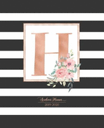 Academic Planner 2019-2020: Black and White Stripes Rose Gold Monogram Letter T with Pink Flowers Striped Academic Planner July 2019 - June 2020 for Students, Moms and Teachers (School and College)