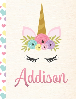 Addison: Personalized Unicorn Sketchbook For Girls With Pink Name - 8.5x11 110 Pages. Doodle, Sketch, Create! - Sketchbooks, Unique Unicorn