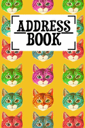 Address Book: Cute Colorful Animal Cat Pattern in Yellow Cover Gift
