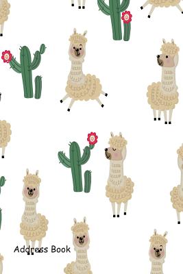 Address Book: Include Alphabetical Index with Cute Alpaca and Cactus Seamless Cover - Shamrock Logbook