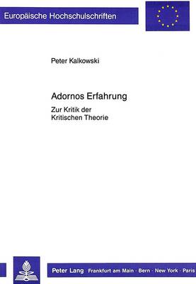 Adornos Erfahrung: Zur Kritik Der Kritischen Theorie - Kalkowski, Peter