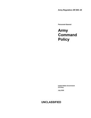 Army Regulation AR 600-20 Army Command Policy July 2020 - Us Army, United States Government