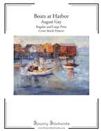 Boats at Harbor Cross Stitch Pattern - August Gay: Regular and Large Print Cross Stitch Pattern