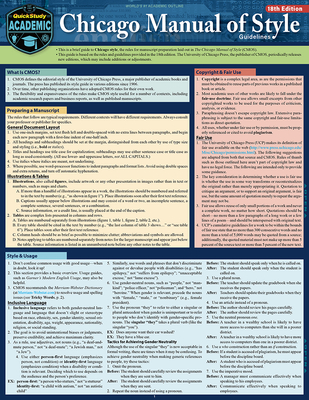 Chicago Manual of Style Guidelines - 18th Edition: A Quickstudy Laminated Reference Guide - Gobble, Maryanne, and Hibner, Stephanie (Revised by)