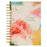 Christian Art Gifts Journal W/Scripture for Women Great Is Thy Faithfulness Watercolor Red/Yellow 192 Ruled Pages, Large Hardcover Notebook, Wire Bound