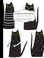 Composition Book: Kawaii Cute Black Cat Girls Wide Ruled Paper Lined Notebook Journal for Teens Kids Students Back to School 7.5 x 9.25 in. 100 Pages