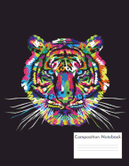 Composition Notebook: Rainbow Tiger on Black, 8.5 X 11, Wide Ruled