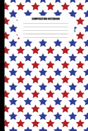 Composition Notebook: Red Stars and Blue Stars on White Background (100 Pages, College Ruled)