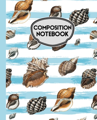 Composition Notebook: Seashells Blue and White Stripes 7.5" X 9.25" - 110 Wide Ruled Pages - Media, Crazyfoo