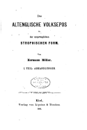 Das Altenglische Volksepos in Der Ursprunglichen Strophischen Form - I. Theil