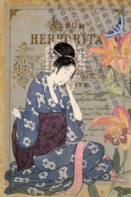 Dot Grid Journal - Vintage Japanese Art Collage - Woman Sewing: Layered Flowers, Butterflies & Japanese Script - Stationery Notebook Diary - Spring Hill Stationery