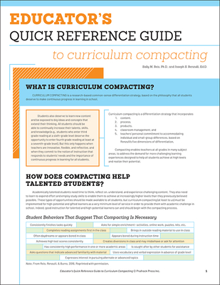 Educator's Quick Reference Guide to Curriculum Compacting - Reis, Sally M, and Renzulli, Joseph, Ed