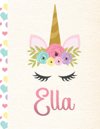 Ella: Personalized Unicorn Sketchbook For Girls With Pink Name - 8.5x11 110 Pages. Doodle, Sketch, Create!