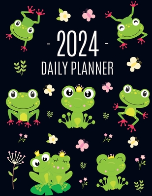 Frog Planner 2024: Funny Amphibian Monthly Agenda January-December Organizer (12 Months) Cute Green Water Animal Scheduler - Press, Pimpom Pretty