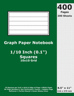 Graph Paper Notebook: 0.1 Inch (1/10 in) Squares; 8.5" x 11"; 21.6 cm x 27.9 cm; 400 Pages; 200 Sheets; 10x10 Quad Ruled Grid; White Paper; Green Glossy Cover; Journal
