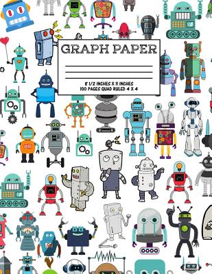 Graph Paper: Notebook Cute Robot Robotic Pattern White Cover Graphing Paper Composition Book Cute Pattern Cover Graphing Paper Composition Book - Notebook, Majestical