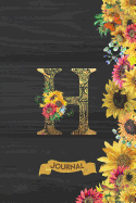 H Journal: Spring Sunflowers Journal Monogram Initial H Lined and Dot Grid Notebook - Decorated Interior