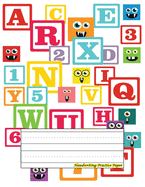 Handwriting Practice Paper: Perfect For preschool children, kids, boys, girl ( Size 8.5 X 11 ) Design with Kids Alphabet With Square Colored Monsters