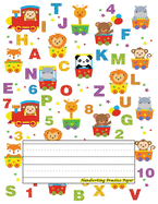 Handwriting Practice Paper: Perfect For preschool ( Size 8.5 X 11 ) Design with Kids Alphabet With Cartoon Colored Animals And Stars On A White Background