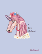 I Love Unicorn: Beauty Unicorn on Purple Cover (8.5 X 11) Inches 110 Pages, Blank Unlined Paper for Sketching, Drawing, Whiting, Journaling & Doodling