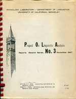 Project on Linguistic Analysis Reports. Second Series, No. 3: November, 1967