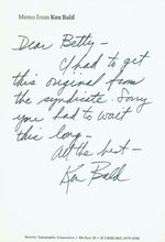 Ms With Original Autograph Signed By Ken Bald, Cartoonist Who Drew Dr. Kildare, Dark Shadows & Others, on Letterhead