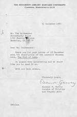 Signed Letter From Eleanor M. Garvey of Harvard University to Thomas Goldwasser of Serendipity Books