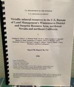 Metallic Mineral Resources in the U.S. Bureau of Land Management's Winnemucca District and Surprise Resource Area, Northwest Nevada and Northeast California