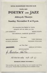 [Handbill]: Royal Shakespeare Theatre Club. Sunday Night Poetry and Jazz...New Poetry From England and America Interspersed With Best Modern Jazz..