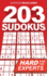 203 Sudokus: A DIFFICULT SUDOKU book with solutions