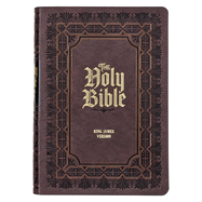 KJV Study Bible, Large Print King James Version Holy Bible, Thumb Tabs, Ribbons, Faux Leather Dark Brown Debossed