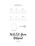 MASH Game Notepad: Large Size Game With Boxes 8.5x11, Nice Cover Glossy, 100 Templates