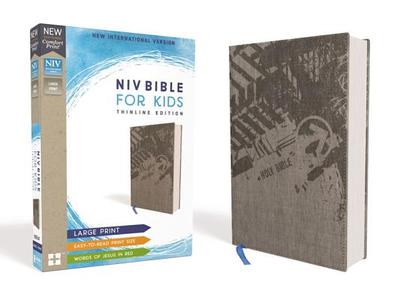 Niv, Bible for Kids, Large Print, Cloth Over Board, Gray, Red Letter, Comfort Print: Thinline Edition - Zondervan