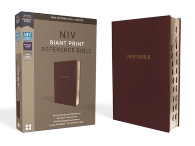 NIV, Reference Bible, Giant Print, Leather-Look, Burgundy, Red Letter Edition, Indexed, Comfort Print - Zondervan