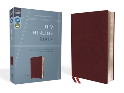 NIV, Thinline Bible, Bonded Leather, Burgundy, Red Letter Edition - Zondervan