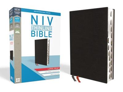 NIV, Thinline Bible, Large Print, Bonded Leather, Black, Indexed, Red Letter Edition - Zondervan