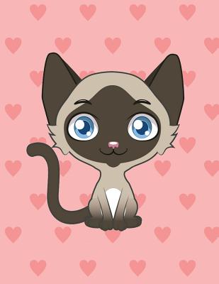 Notebook: Cute Siamese Cat, Pink Hearts Girly Notebook, Large Size - Letter, Wide Ruled - Notebooks, Pinkcrushed