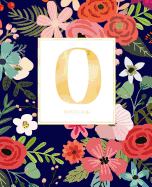 Notebook: Navy Florals with Red and Colorful Flowers and Gold Monogram Initial Letter N Notebook Journal for Women, Girls and School Wide Rule (7.5 in X 9.25 In)