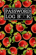 Password Log Book: Internet Password Logbook w/ Cute Red and Pink Peaches Fruits Pattern on Black Cover