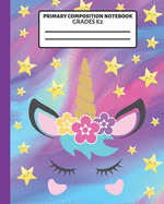 Primary Composition Notebook: Adorable Boho Flowers Unicorn with Blank Writing Sheets for Kindergarten (Handwriting Practice Paper with Picture Space)