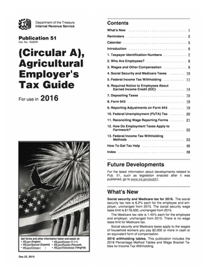 Publication 51 (2016), (Circular A), Agricultural Employer's Tax Guide - U S Internal Revenue Service (Irs)