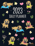 Pug Planner 2023: Funny Tiny Dog Monthly Agenda January-December Organizer (12 Months) Cute Canine Puppy Pet Scheduler with Flowers & Pretty Pink Hearts