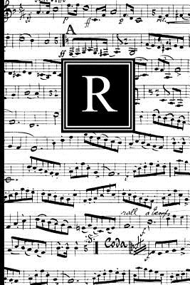 R: Musical Letter R Monogram Music Notebook, Black and White Music Notes Cover, Personal Name Initial Personalized Journal, 6x9 Inch Blank Lined College Ruled Notebook Diary, Perfect Bound, Soft Cover - Notebooks, Inspirationzstore Personalize