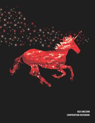 Red Unicorn Composition Notebook: Beautiful Running Unicorn Horse in Red Fractal Colors and Stars - Multi Notebooks Co