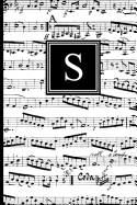 S: Musical Letter S Monogram Music Notebook, Black and White Music Notes Cover, Personal Name Initial Personalized Journal, 6x9 Inch Blank Lined College Ruled Notebook Diary, Perfect Bound, Soft Cover